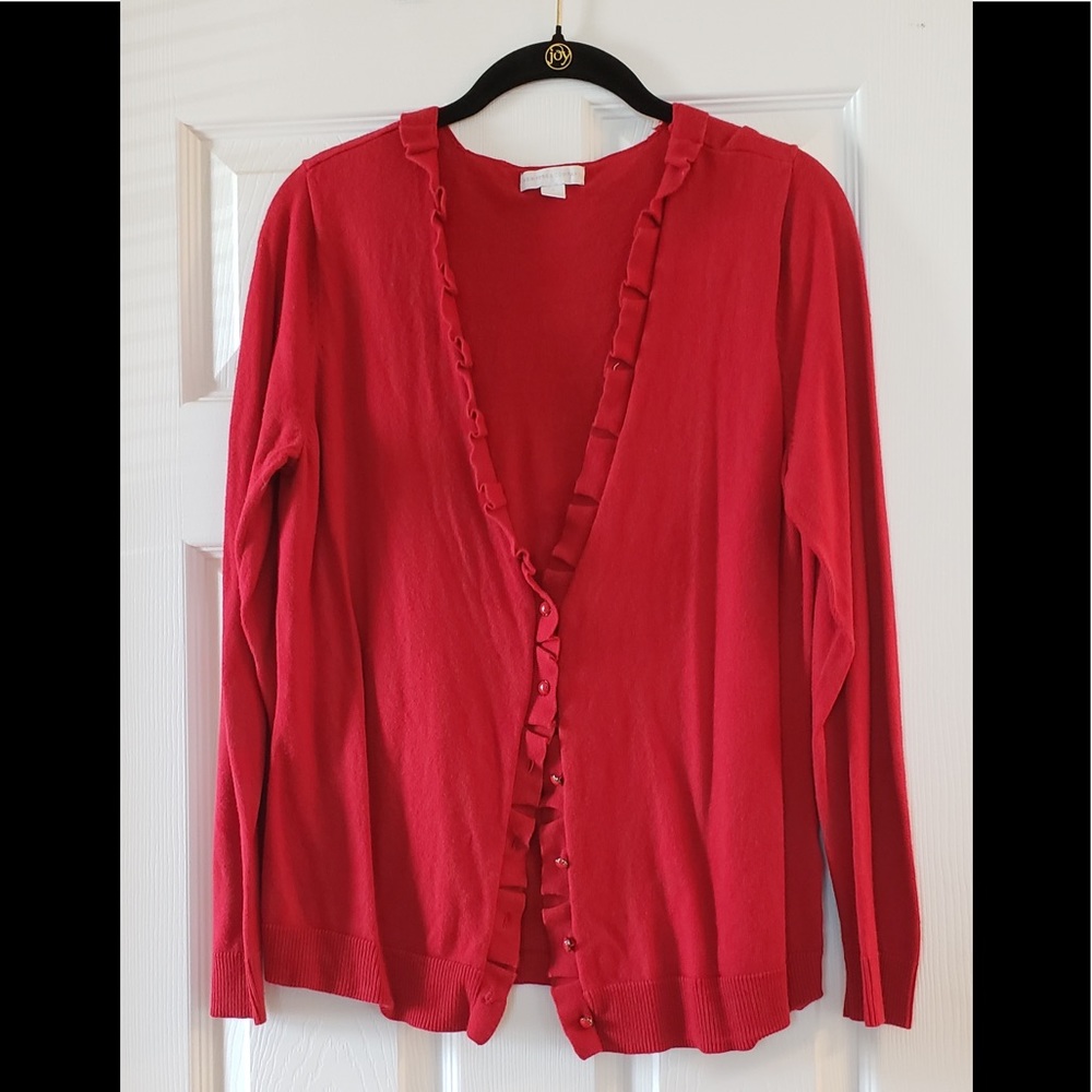 Ruffled Button Cardigan Sweater
